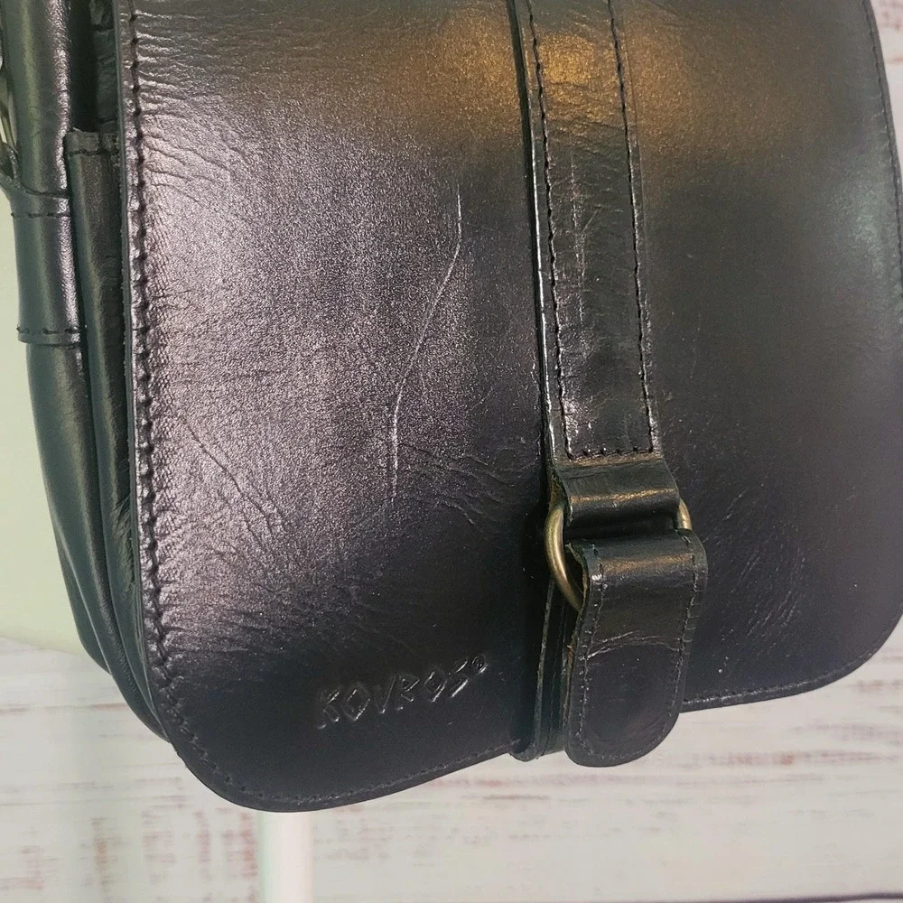 VTG Kouros Handmade Black Leather Crossbody Bag Genuine Greek Cowhide Leather